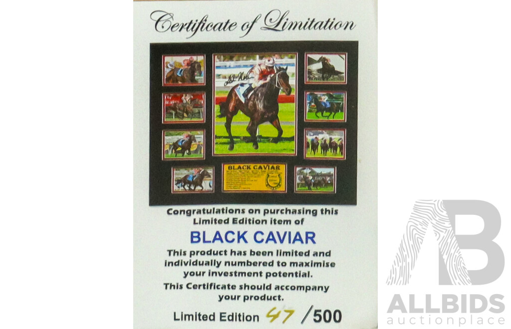 Wonderful Black Caviar Limited Edition 47 of 500 & Signed Framed Photographic Display, 46 x 56  cm (frame)
