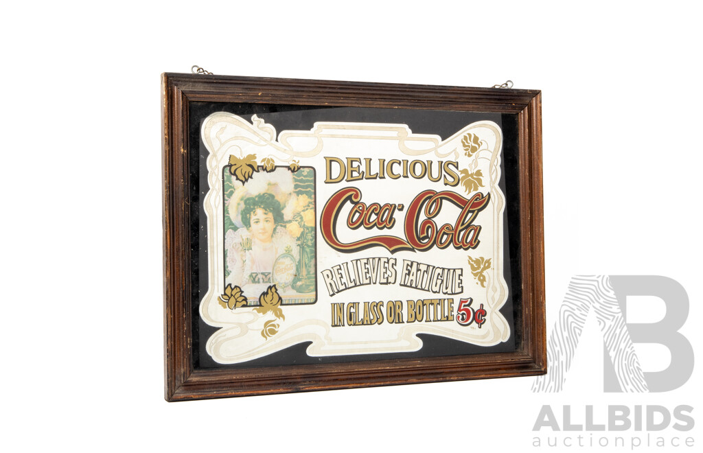 Vintage Coca-Cola Advertising Mirror in Timber Frame