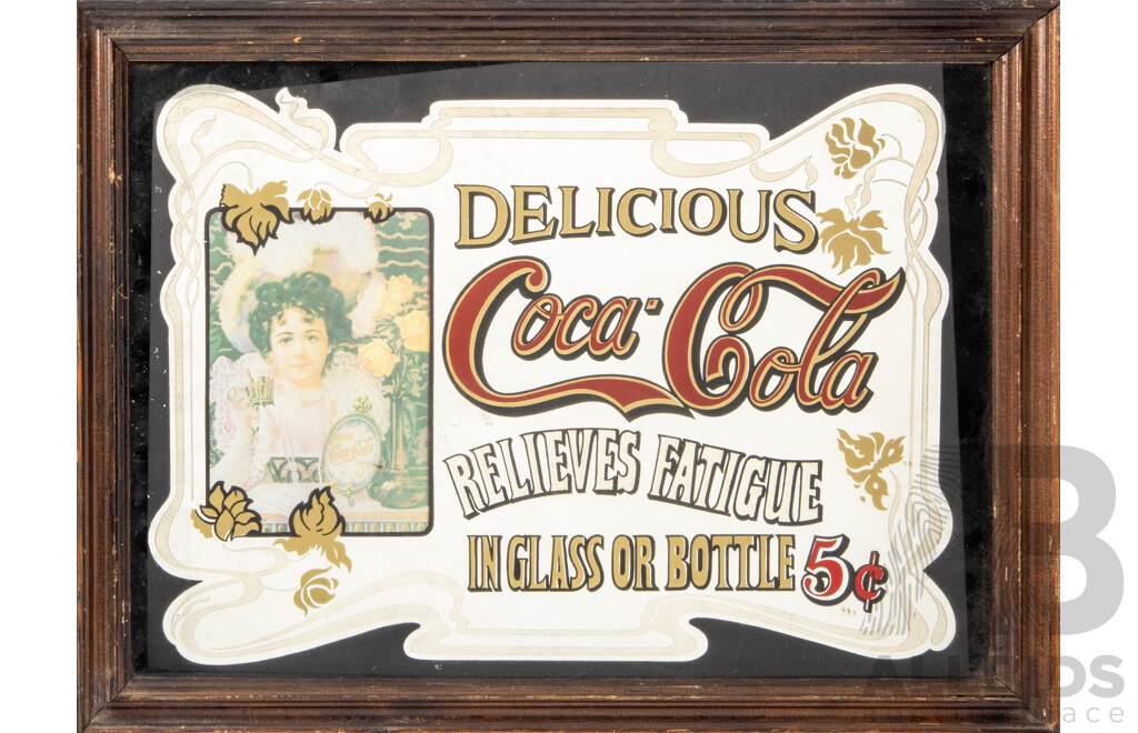 Vintage Coca-Cola Advertising Mirror in Timber Frame