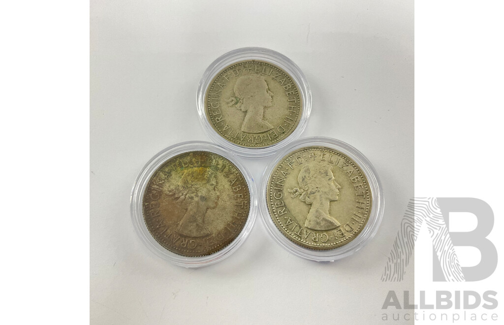Three Australian 1954 Silver Commemorative Florins .500