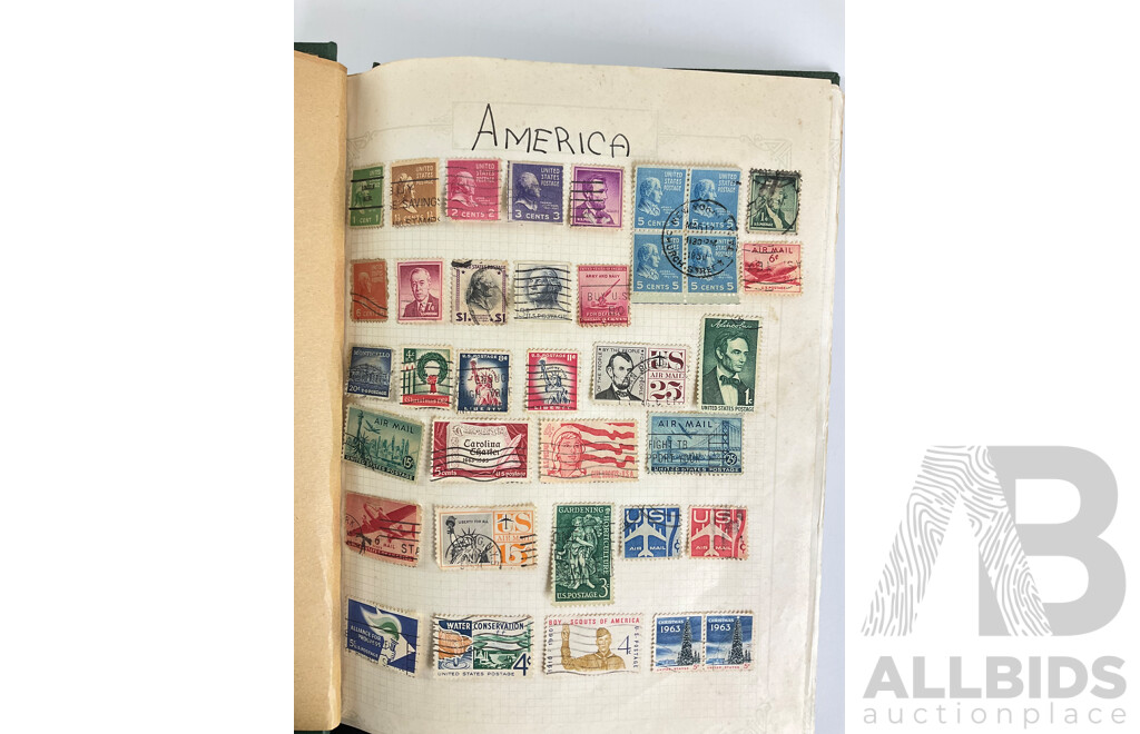 Album of Vintage International Stamps Including Australian Predecimal, USA, Denmark, Germany, France, PNG, Turkey, Spain, New Zealand, Iran, Greece