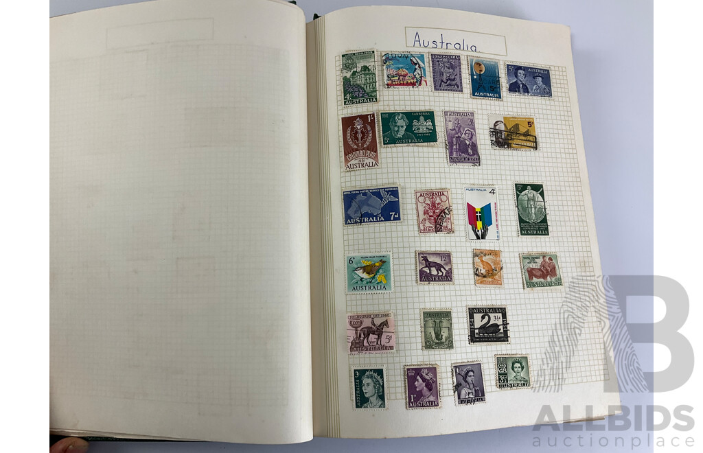 Album of Vintage International Stamps Including Australian Predecimal, USA, Denmark, Germany, France, PNG, Turkey, Spain, New Zealand, Iran, Greece