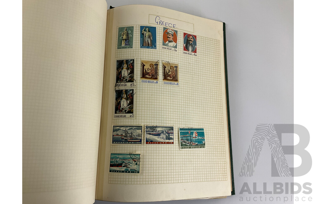 Album of Vintage International Stamps Including Australian Predecimal, USA, Denmark, Germany, France, PNG, Turkey, Spain, New Zealand, Iran, Greece