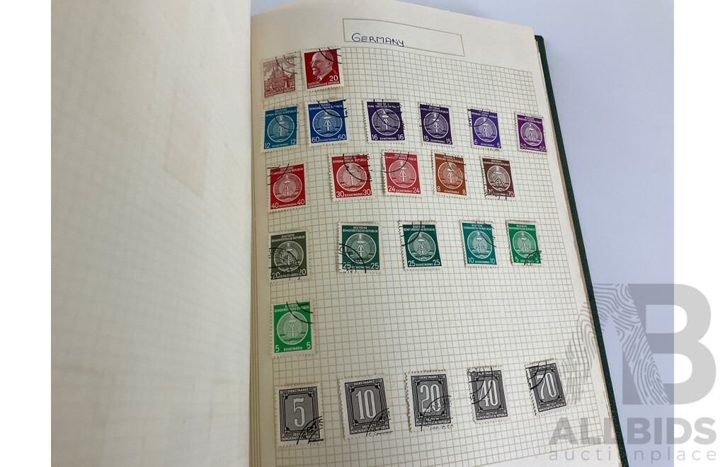 Album of Vintage International Stamps Including Australian Predecimal, USA, Denmark, Germany, France, PNG, Turkey, Spain, New Zealand, Iran, Greece