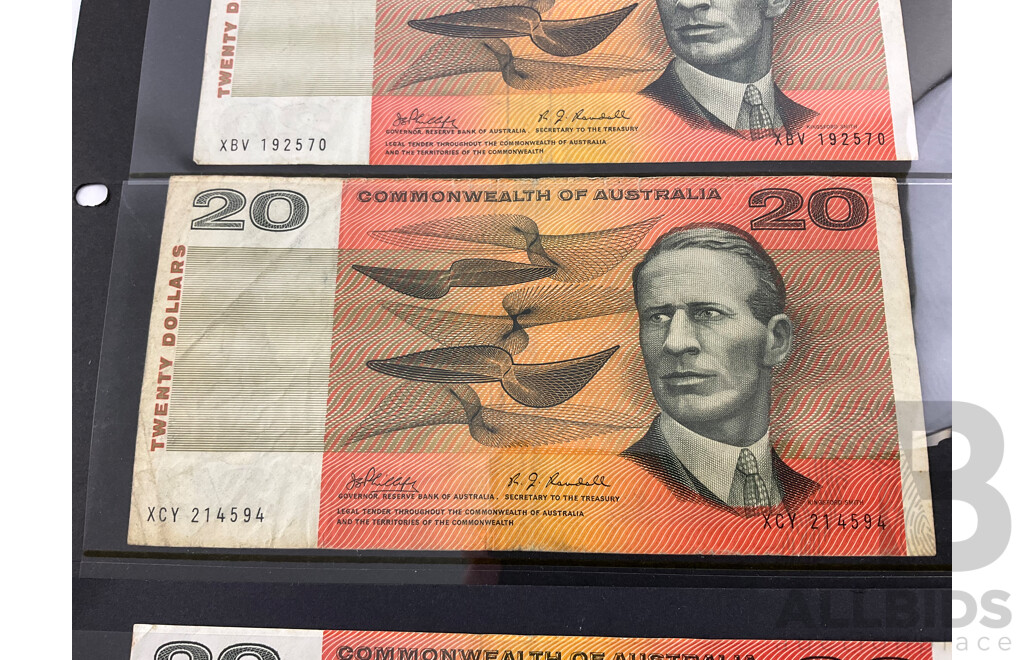 Three Australian 1968 Twenty Dollar Notes Phillips/Randall R403
