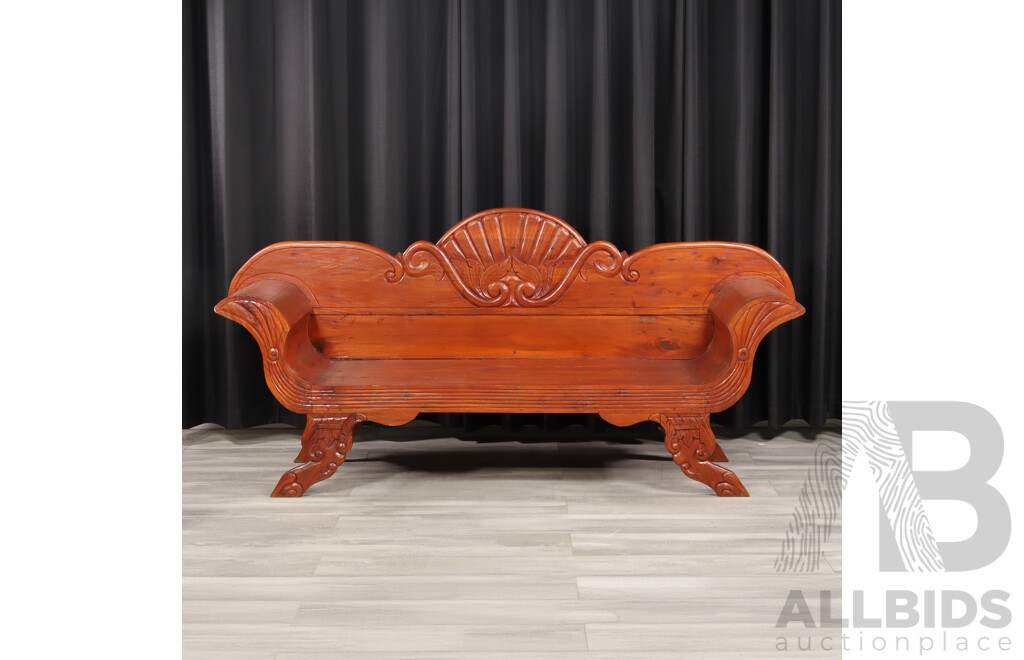 Indonesian Mahogany Settee with Carved Back