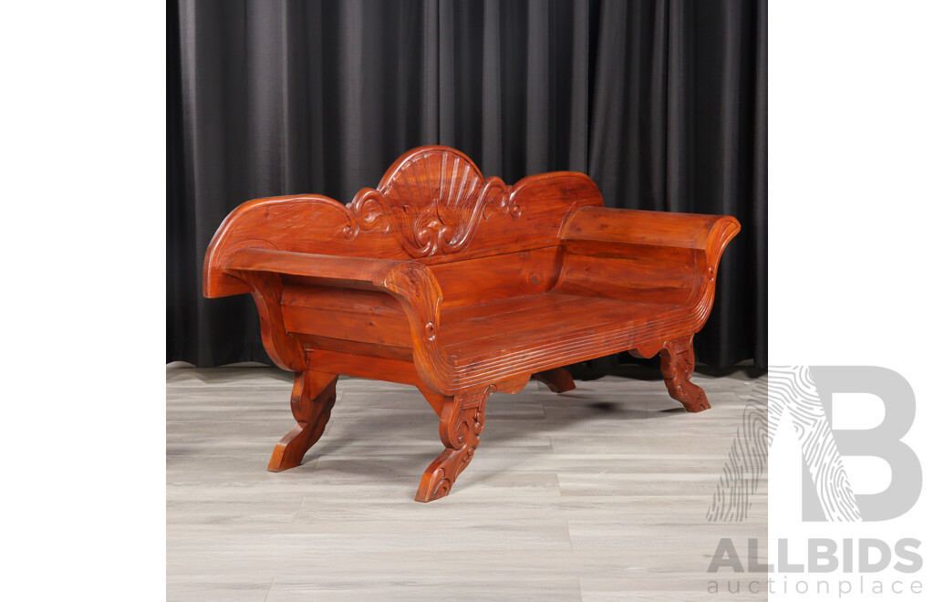Indonesian Mahogany Settee with Carved Back