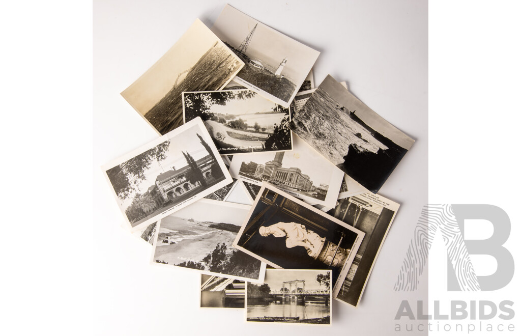 Collection Vintage B & W Snapshots of Australian Scenes Including Mildura, Sale, Swan Hill and More, All in Eucalyptus  Wood Box