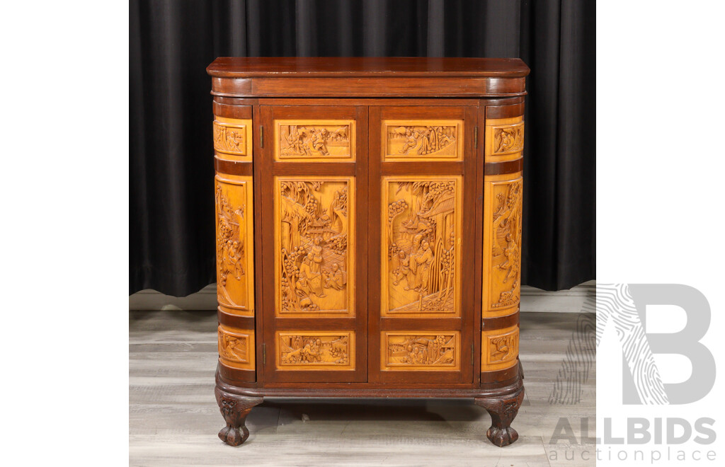 Heavily Carved Chinese Camphorwood Bar Unit