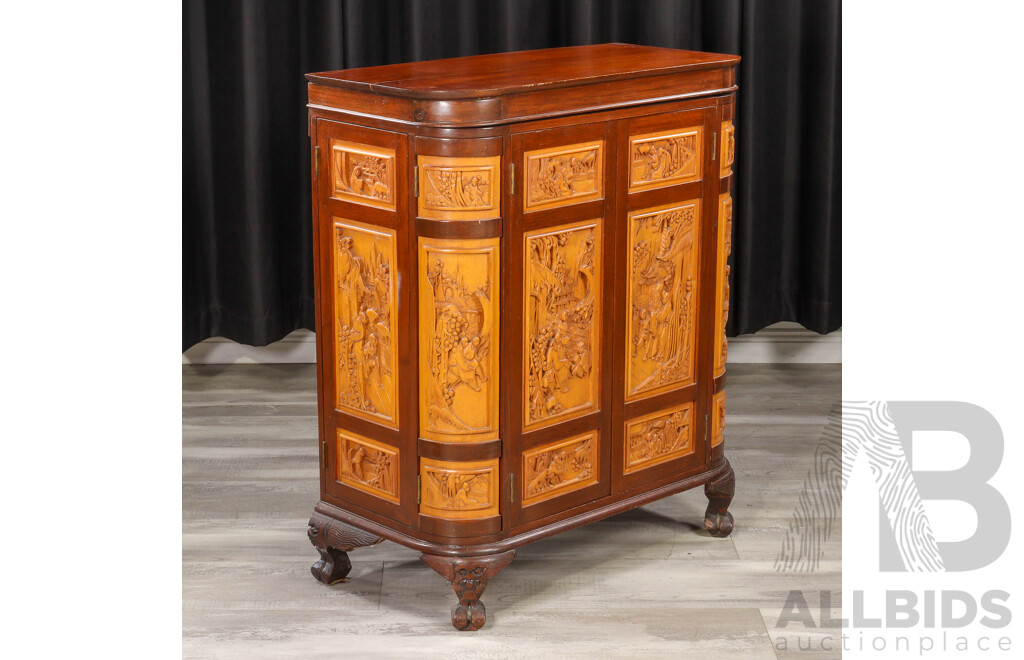 Heavily Carved Chinese Camphorwood Bar Unit