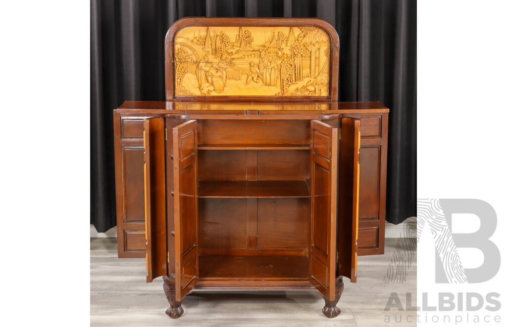 Heavily Carved Chinese Camphorwood Bar Unit