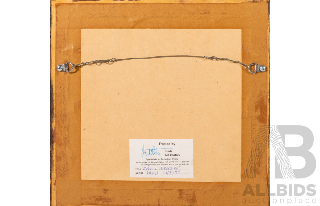 Lionel Lindsay, (19/20th Centuries, Australian, 1874-1961), Melon & Aubergine, Quite Lovely Vintage Print After Original Wood Engraving From 1936, 30 x 32 cm (frame)