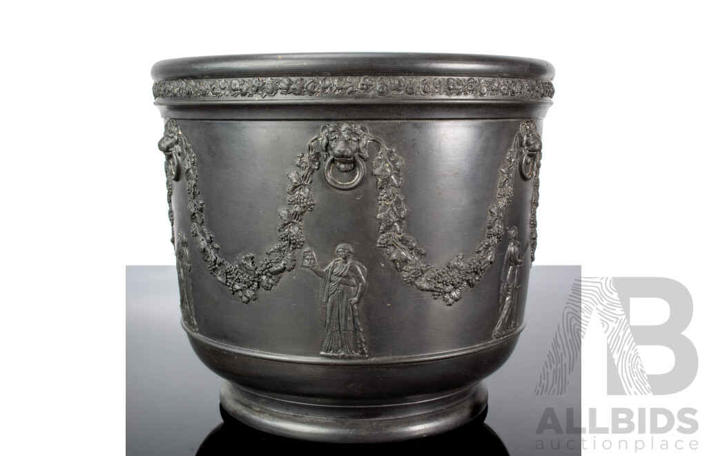 Antique Wedgwood Black Basalt Neo Classical Jardiniere Along with Two Other Wedgwood Black Basalt Pieces