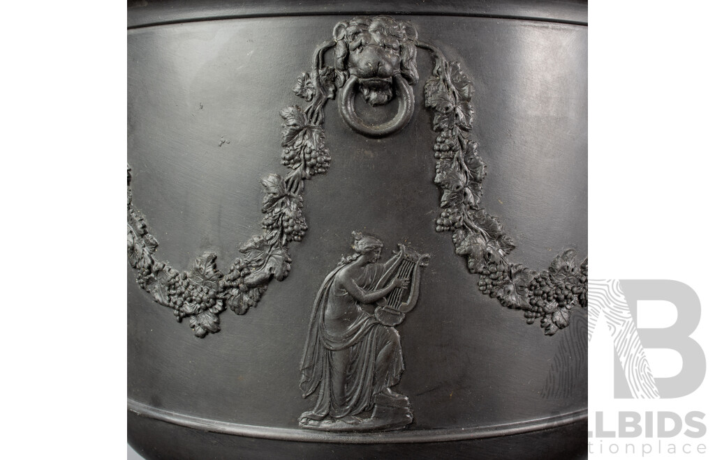 Antique Wedgwood Black Basalt Neo Classical Jardiniere Along with Two Other Wedgwood Black Basalt Pieces