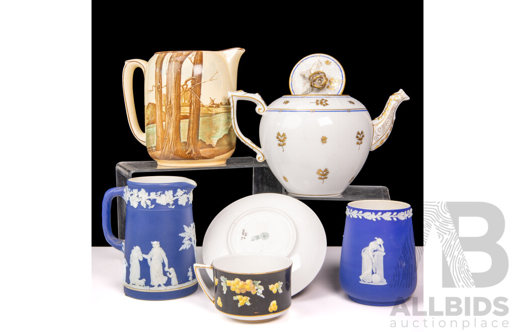 Collection Quality Porcelain Including Herend, Royal Doulton Jug And Duo, Two Antique Wedgwood Jasper Ware Pieces,