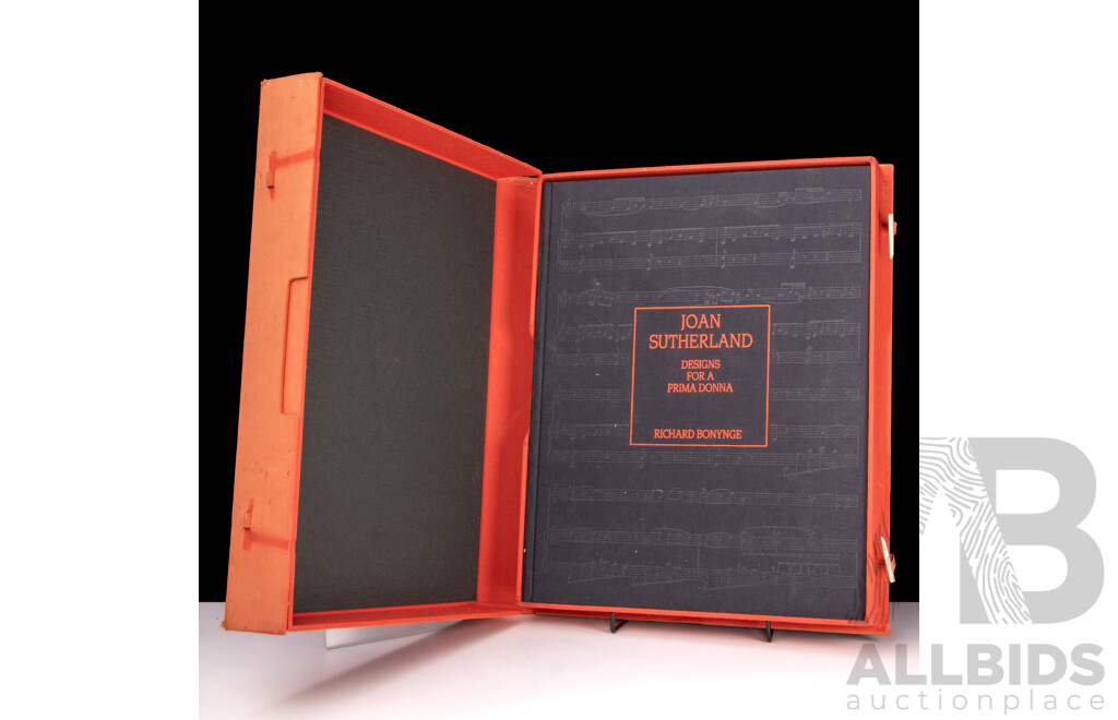 Limited Edition 64 of 500, Signed by Joan Sutherland & the Author, Joan Sutherland, Designs for a Prima Donna, R Bonynge, The Craftsmans Press, 1985, Hard Cover in Solander Case