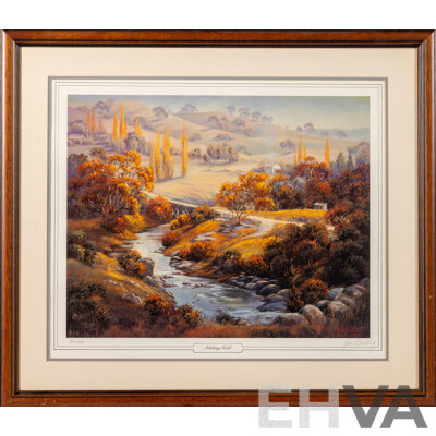 John Bradley, (20th Century, Australian, 1945-) Ramparts - Capertree, The Grose Valley & Adelong Gold, Trio of Limited Edition & Signed Reproduction Colour Prints of Original Oils, 57 x 65 cm (frame) (3)