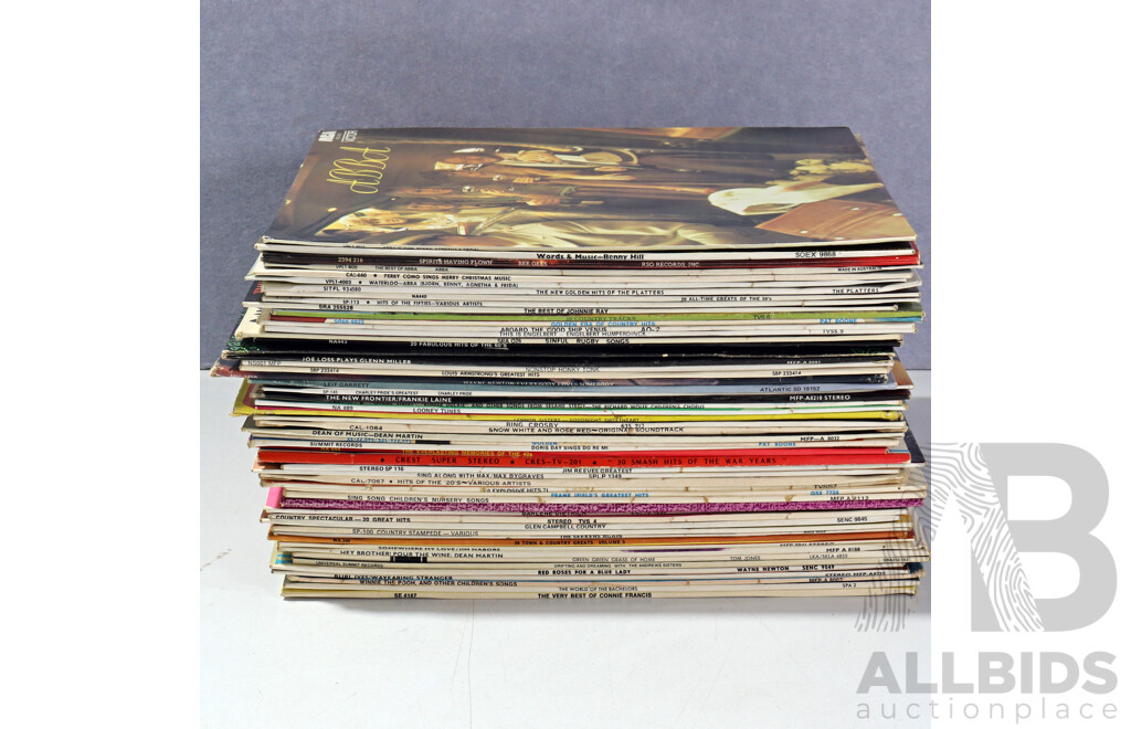 Collection Approx  56 Vinyl LP Records Including Multiple ABBA Titles, Bee Gees and More, Along with Approx 24 Seven Inch Singles