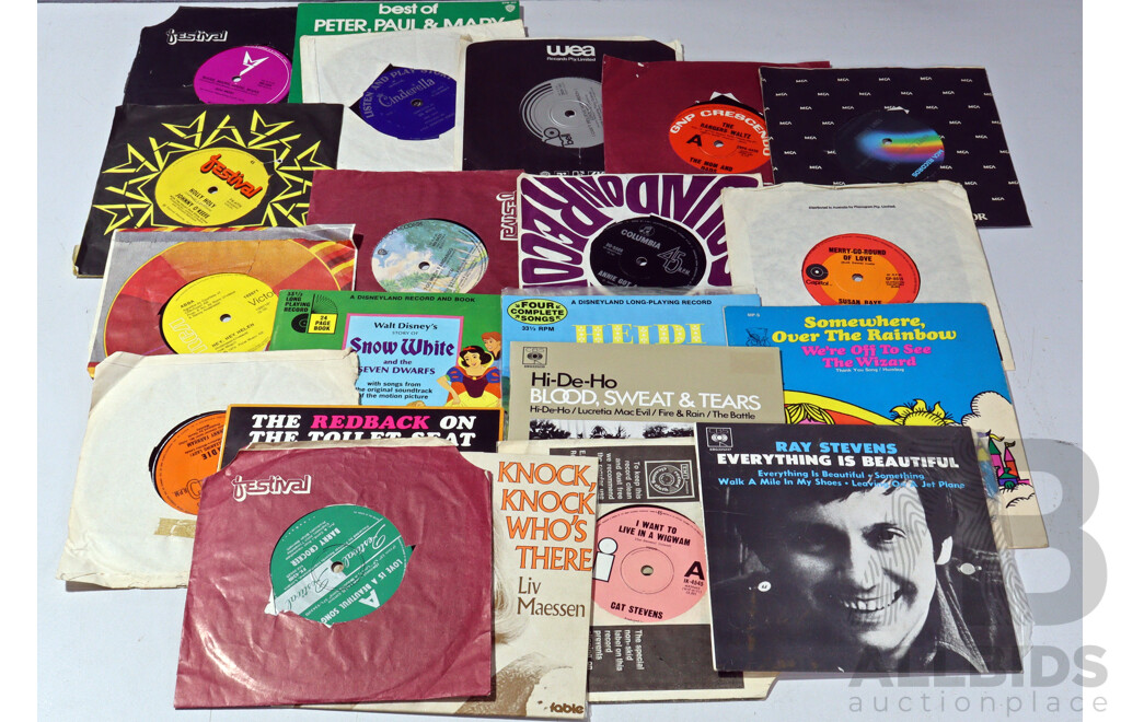 Collection Approx  56 Vinyl LP Records Including Multiple ABBA Titles, Bee Gees and More, Along with Approx 24 Seven Inch Singles