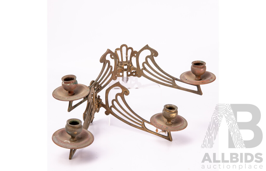 Pair Antique Art Nouveau Brass & Copper Piano or Wall Sconces