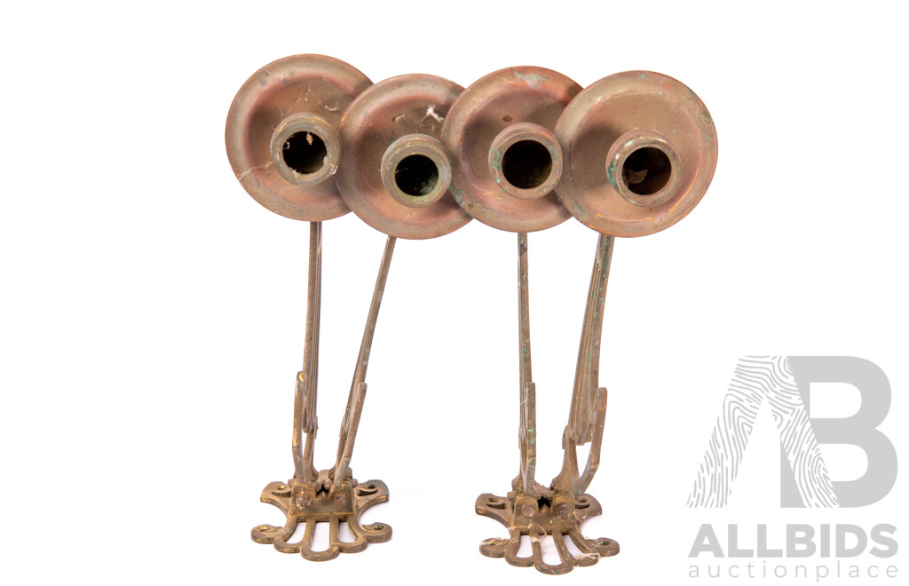 Pair Antique Art Nouveau Brass & Copper Piano or Wall Sconces