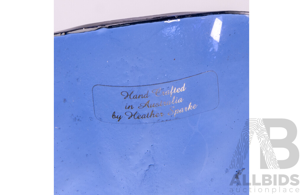 Mid Century Kosta Boda Glass Bowl by Kjell Engman in Original Bow Along with Blue Glass Dish with Ruffled Rim