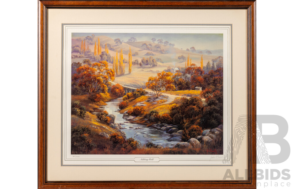 John Bradley, (20th Century, Australian, 1945-) Ramparts - Capertree, The Grose Valley & Adelong Gold, Trio of Limited Edition & Signed Reproduction Colour Prints of Original Oils, 57 x 65 cm (frame) (3)
