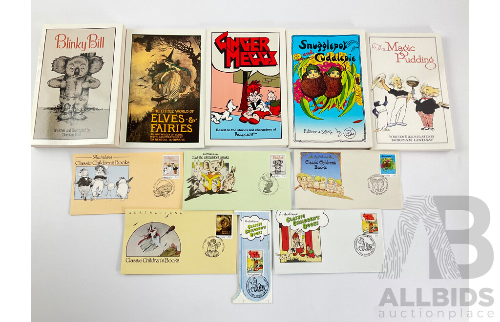 Australian 1985 Classic Children's Books First Day Covers, Mint Stamps, Book Marks, Bag and Books