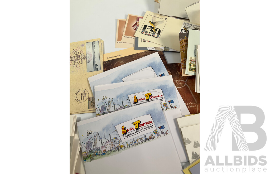 Collection of Australian 1980's Stamp Packs and First Day Covers, Joint Issues, Bicentennial, Selected Issues and More