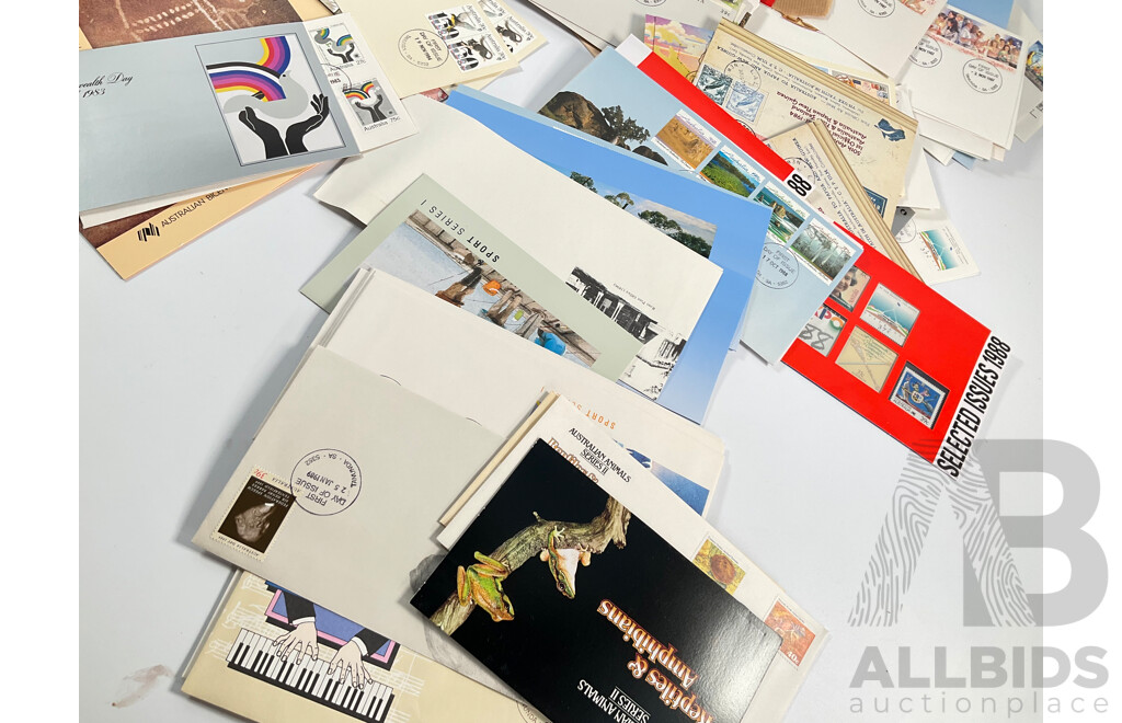Collection of Australian 1980's Stamp Packs and First Day Covers, Joint Issues, Bicentennial, Selected Issues and More