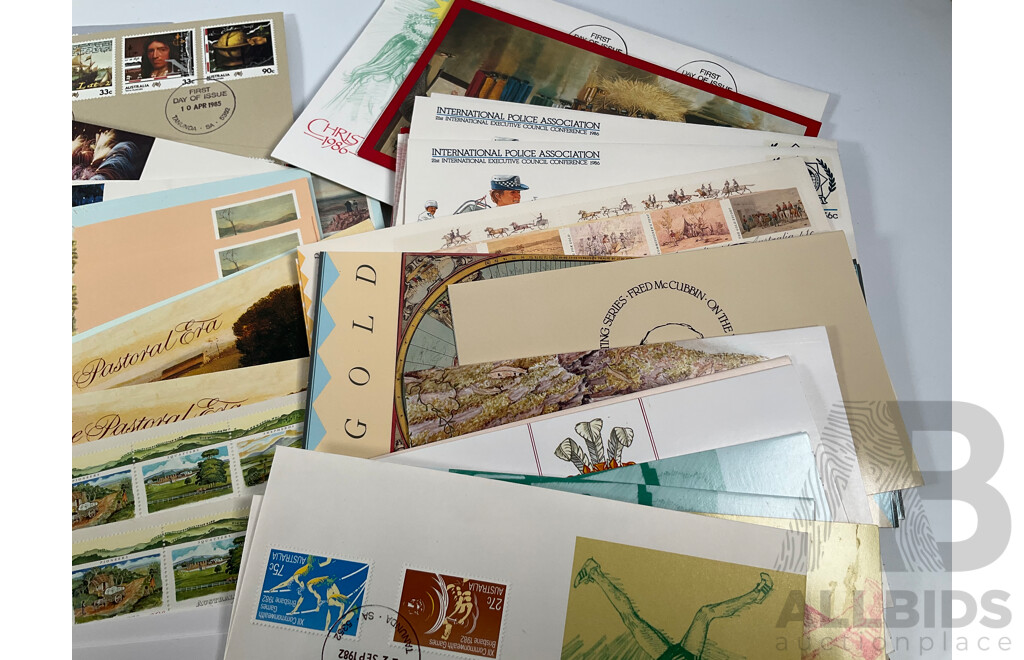 Collection of 1980's-1990's Stamp Packs and First Day Cover Sets Including 1989 Gardens of Australia Ten, Five and Dollar Mint Stamps