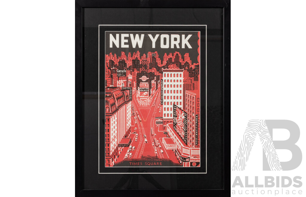 Trio of Retro Colour Vintage-Style Reproduction Colour Quality Prints Featuring New York City, 46 x 37 cm (frames) (3)