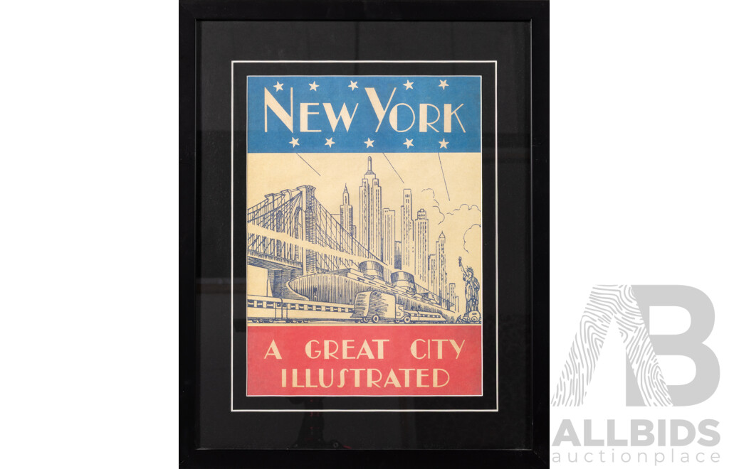 Trio of Retro Colour Vintage-Style Reproduction Colour Quality Prints Featuring New York City, 46 x 37 cm (frames) (3)