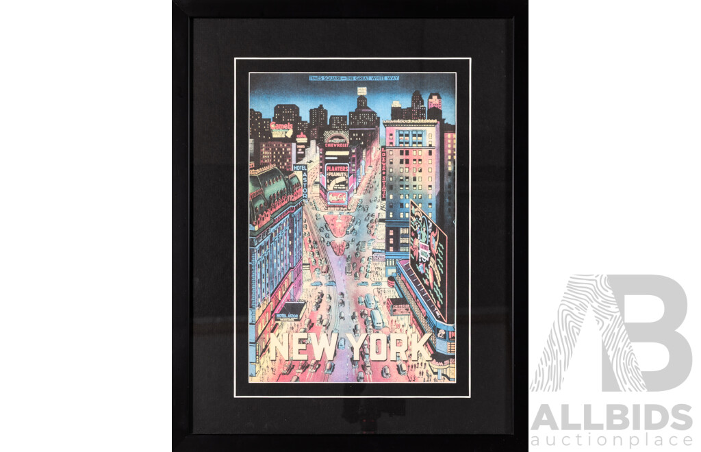 Trio of Retro Colour Vintage-Style Reproduction Colour Quality Prints Featuring New York City, 46 x 37 cm (frames) (3)