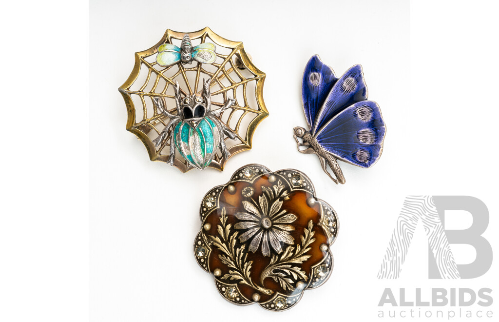 French Enamel Brooches (3) Including Catherine Popesco