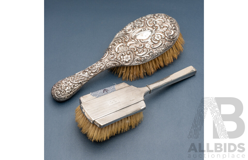 Antique Sterling Silver (2) Hairbrushes, Hallmarked Birmingham 1896 and 1908