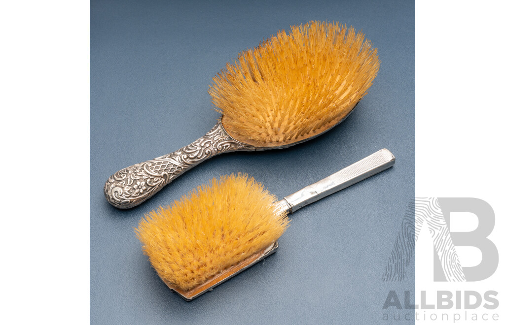 Antique Sterling Silver (2) Hairbrushes, Hallmarked Birmingham 1896 and 1908