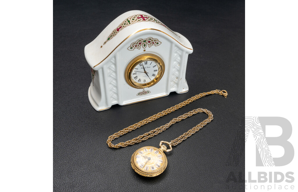 Pro Bijoux Lousanne Ornate Watch Pendant & Celtic Spirit Fine Bone China Ireland Royal Tara Small Clock