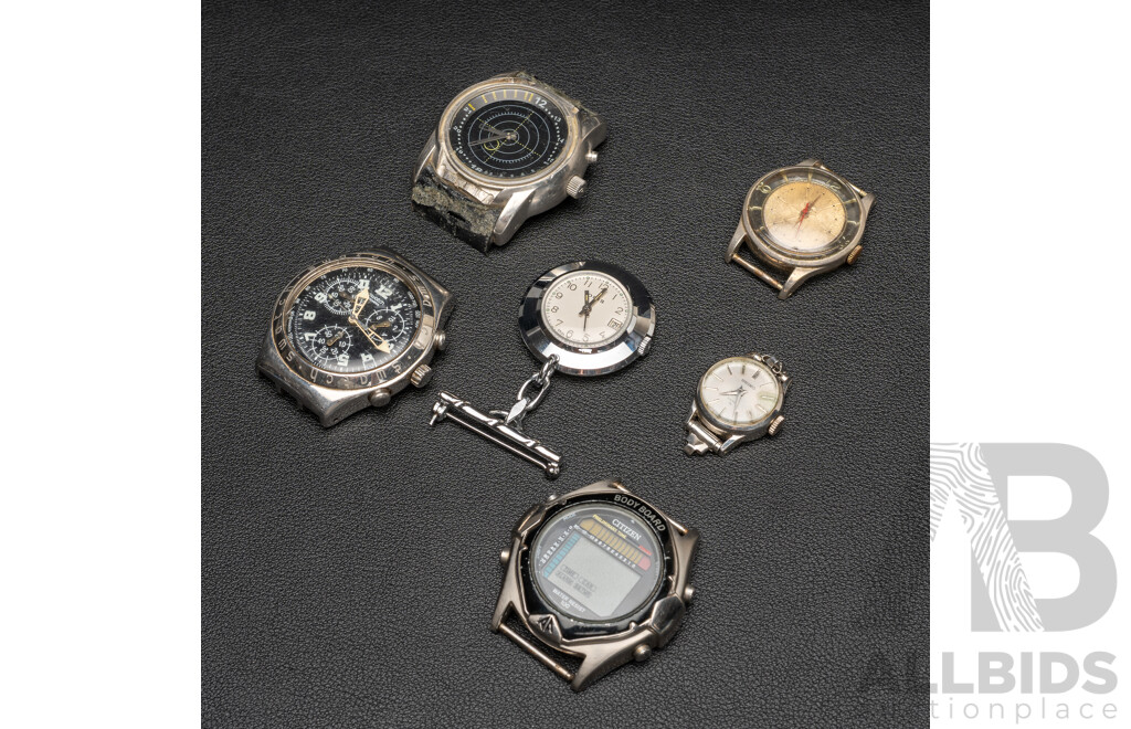 Collection of (6) Watches (missing Bands) Including Swatch, Seiko, Citizen, Diesel, Basis & Oris Nurses Watch