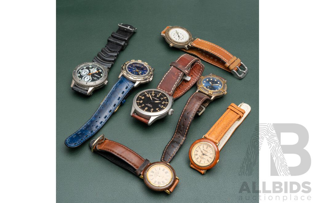 Collection of (7) Mens Dress Watches, Including Mercedes, Eddie Bauer, Ascot & Sabre