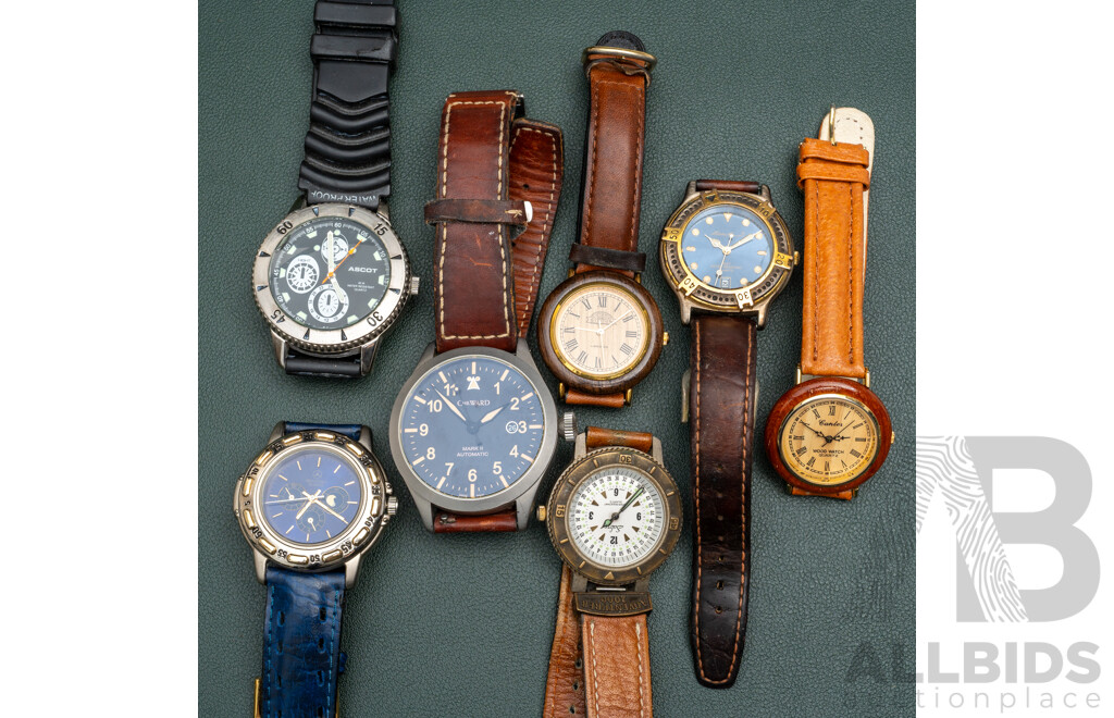 Collection of (7) Mens Dress Watches, Including Mercedes, Eddie Bauer, Ascot & Sabre