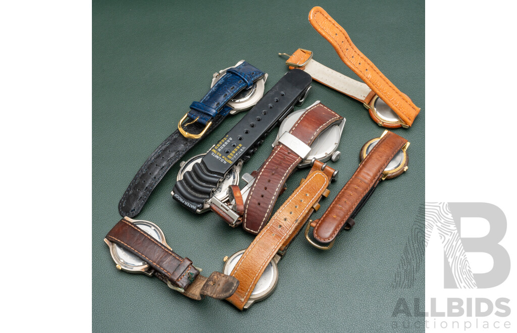 Collection of (7) Mens Dress Watches, Including Mercedes, Eddie Bauer, Ascot & Sabre