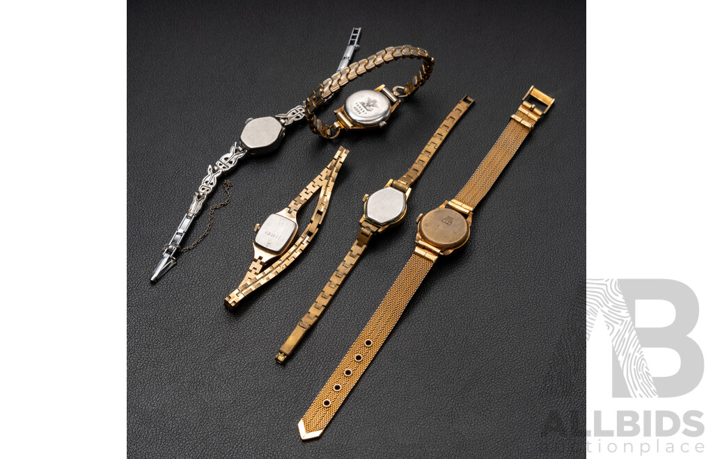 Collection of (5) Petite Vintage Ladies Watches Including Felicia, Yanka, Darwil, Coronet, Danivas