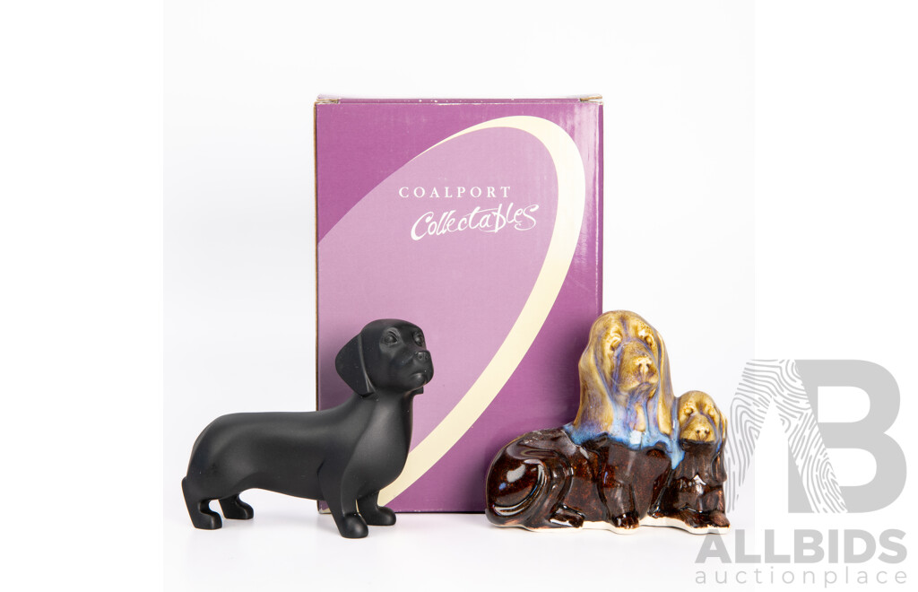 Coalport Porcelain Doggie Figure in Original Box Along with Another Ceramic Doggie Figure