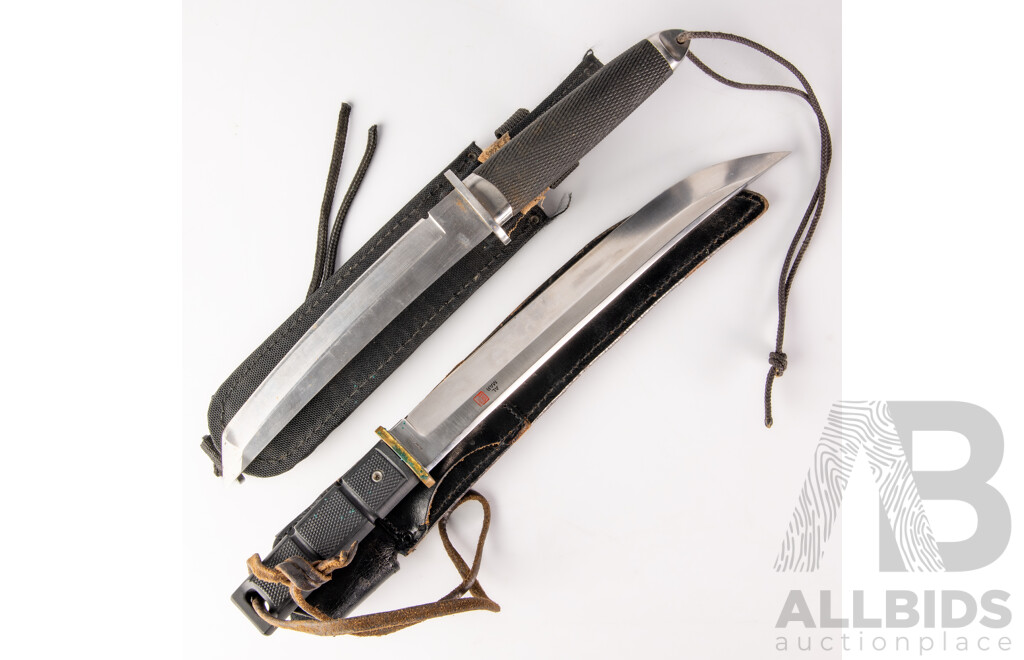 Japanese Seki Made Al Mar Steel Tanto in Leather Sheath Along with Japanese Made Cold Steel Tanto in Sheath