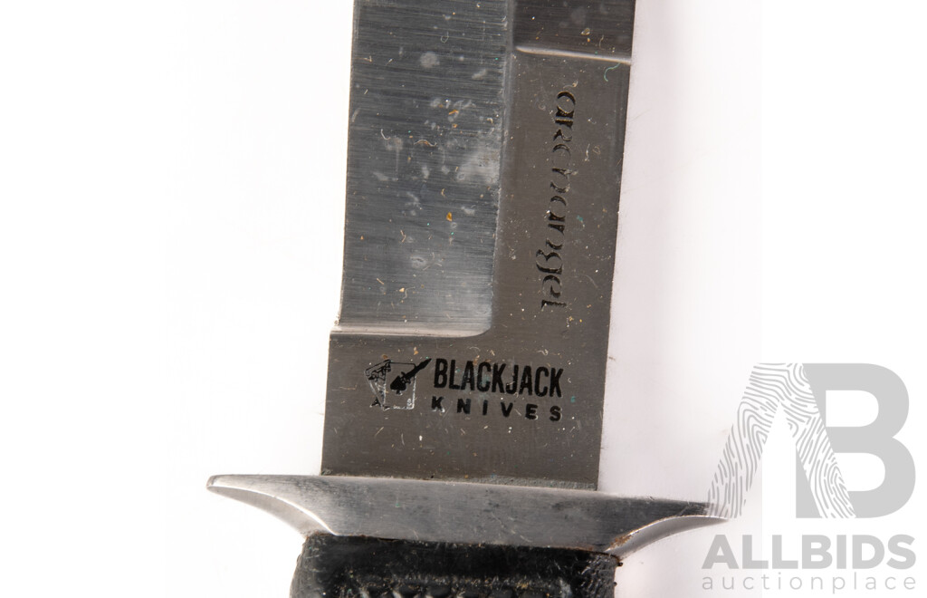 Collection Three Knives Comprising Japanese Seki Made Black Jack  Knives, German Solingen Widder Bowie & Smaller Widder Bowie, All in Leather Sheaths