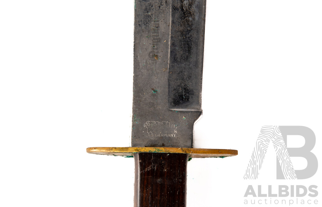 Collection Three Knives Comprising Japanese Seki Made Black Jack  Knives, German Solingen Widder Bowie & Smaller Widder Bowie, All in Leather Sheaths