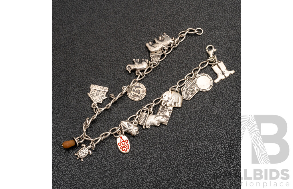 925 Sterling Silver Bracelet with 800 Silver Charms - 16.57gms