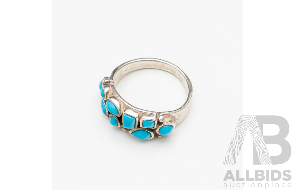 925 Sterling Silver Cabochon Turquoise Ring - Size P