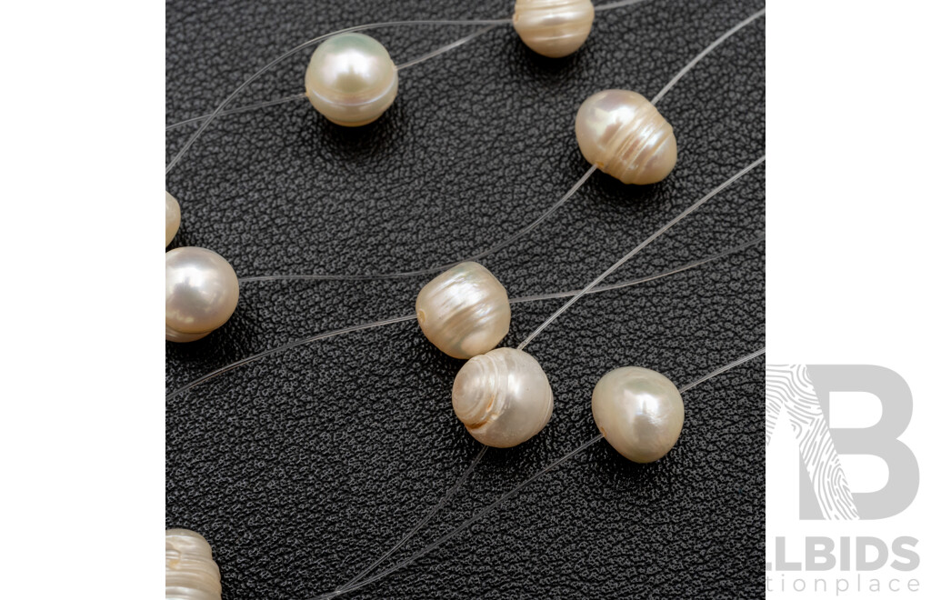 3 Strand Baroque Freshwater Pearl Necklace and Pearl Earring Set - Lot of 2